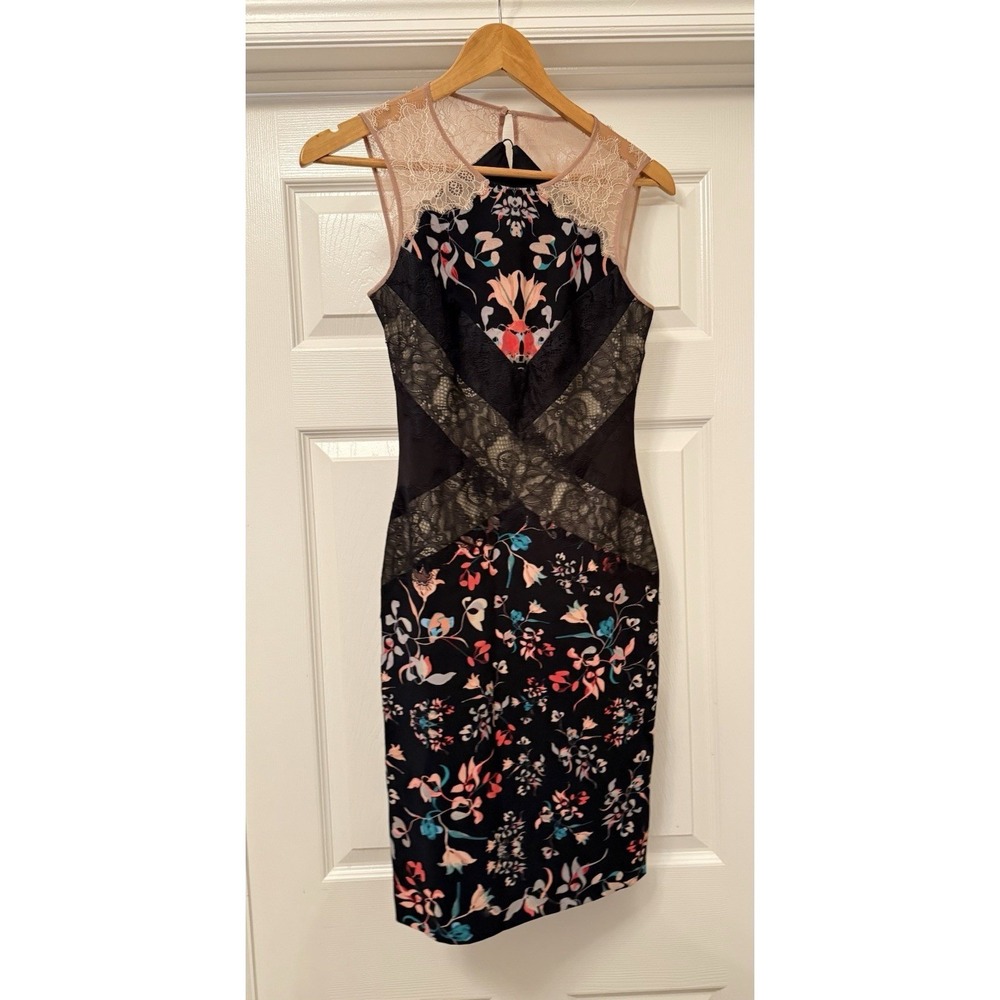 BCBMaxrillo Sheath Dress Women 4 Black Floral Lace Open Back Sleeveless UIK6X969